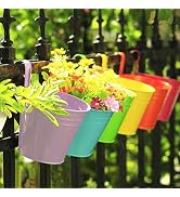 Flower Pots,10 Pcs Metal Iron Hanging Flower Plant Pots Balcony Garden Plant Planter Baskets Fenc...