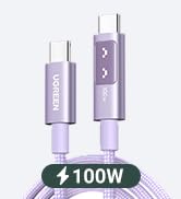 UGREEN Uno USB C Cable 100W with LED Display, Fast Charging, 10ft, Purple | For iPhone 17/16/15, ...