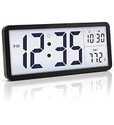 JoFomp 10.5" Large Digital Wall Clock Battery Operated with Backlight, LCD Display Desk Digital C...