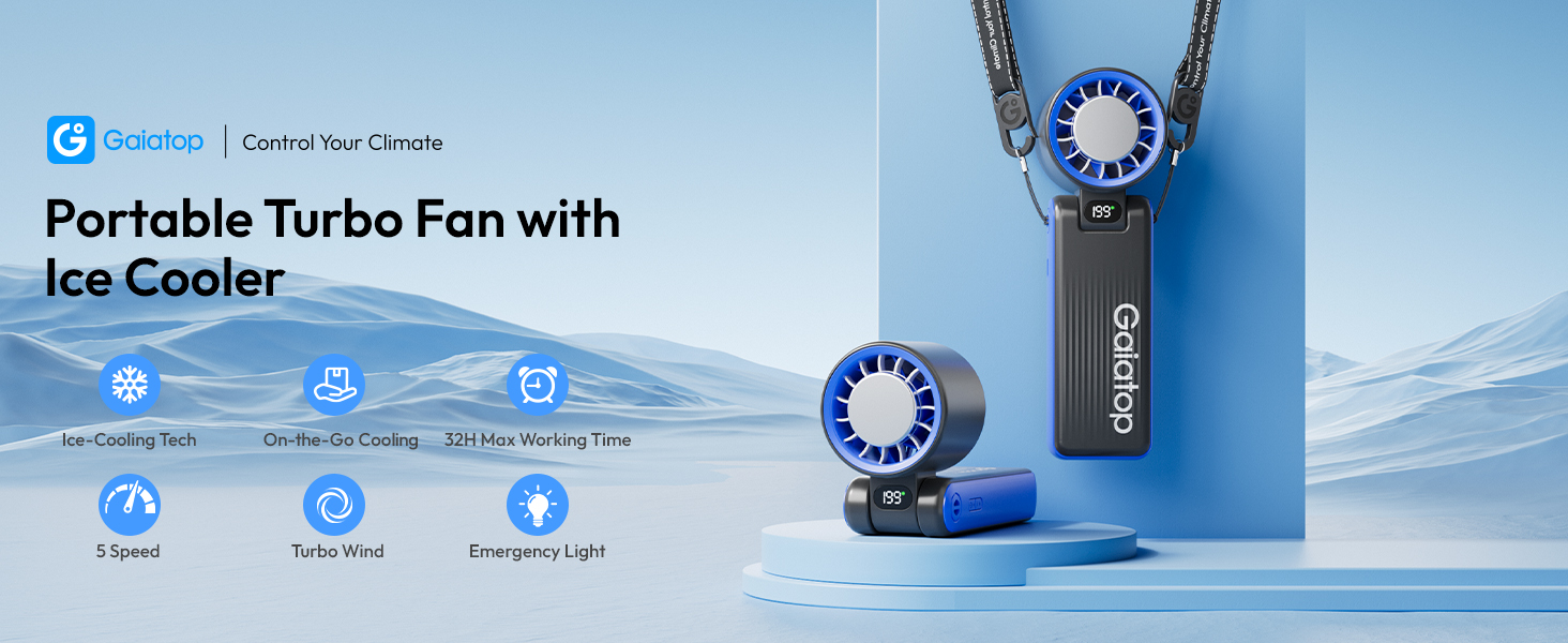 Portable Handheld Turbo Fan with Ice Cooler 32H Cooling Fan Portable Personal Fans