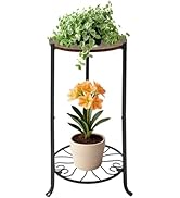 Uniqcovosa Plant Stand Indoor, 2 Tier Wood Round Potted Holder Rack, 27 " Tall Flower Pot Stand S...