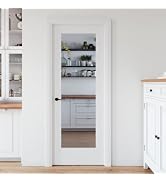 JUBEST 30" x 80" Clear Glass Interior Door Slab, Paintable White Primed Door with Tempered Glass,...