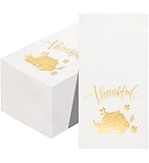 BUCLA 100-Count 3-Ply Thanksgiving Napkins - White and Gold Napkins Disposable & Pumpkin Paper Na...