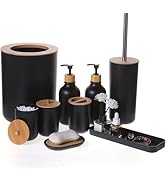 FNGJMJG Matte Black Bathroom Accessories Set 9PCS,Bamboo Bathroom Accessories Sets Complete with ...
