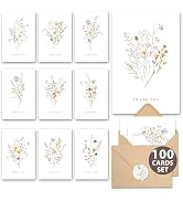 AUDREE Wildflower Thank You Cards with Envelopes (100 pack 4x6) - Floral Thank You Cards with Adh...