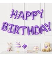 Haolongfa Purple Happy Birthday Balloon Banner, 16 In Foil Letter | Purple Birthday Decorations f...