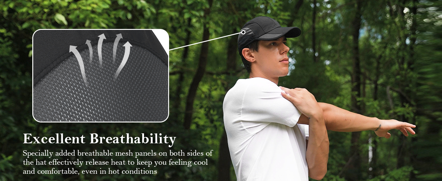 quick dry run hat is made of breathable fabrics, even if the hat is wet with sweat or light rain