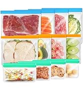 SHUOGUO 12 Pack Reusable Food Storage Bags Dishwasher Safe, Silicone Extra Thick Leak-proof Reusa...