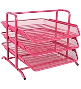 EasyPAG Desk Organizer Tray with 3 Sliding Trays for Letters Documents Mail Files Paper, Pink