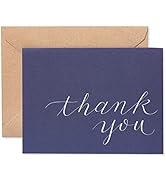 American Greetings Thank You Cards, Navy Blue with Brown Kraft-Style Envelopes (50-Count)