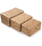 XIMISISE 3 Pack Wicker Storage Basket with Lid, Water Hyacinth Baskets, Woven Basket for Shlef, D...