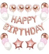 iPartycool Birthday Decorations, Rose Gold Happy Birthday Banner, 3D Foil Happy Birthday Balloons...