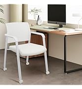 CLATINA Stacking Office Chairs with Wheels | Mesh Back, Thicken Leather Seat and Streamline Armre...