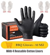 ANBOSON BBQ Gloves for Grilling Disposable Heat Resistant - 100 Nitrile Gloves + 4 Reusable Cotto...