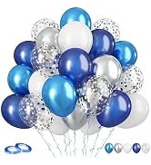 Navy Blue and Silver Balloons, 60Pcs Metallic Blue and Silver Balloons, 12 Inch White Latex Ballo...