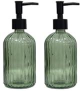 Green Glass Soap Dispenser Set with Black Pump, 13.5oz Refillable Liquid Hand Soap Dispenser, Lot...