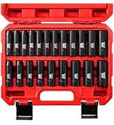 WIILDIS 21 Pieces 3/8" Drive Deep Impact Socket Set, Standard SAE (5/16"to 3/4") & Metric (7mm to...