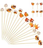 120Pcs Fall Thanksgiving Cocktail Picks-4.7IN Fancy Toothpicks for Appetizers Charcuterie Food Dr...