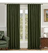 LAMIT 90 Inches Velvet Curtains for Living Room, Olive Green Thermal Insulated Blackout Curtains ...