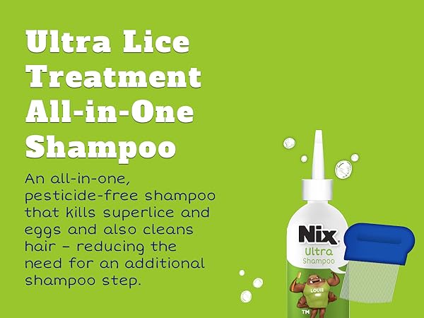 Nix Ultra Lice Shampoo is a lice treatment and comes with a lice comb.