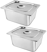 2 Pack 1/2 Size Stainless Steam Hotel Pan with Lid, Anti Clogging Stainless Steel Steam Table Pan...