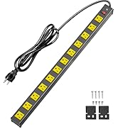 FENJIKRONIX 12 Outlet Long Power Strip Wall Mount, Metal Heavy Duty Power Strip with Switch, 14AW...