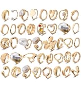 Mixcbe 40Pcs Chunky Gold Rings for Women Gold Open Adjustable Baroque Pearl Stacking Knuckles Rin...