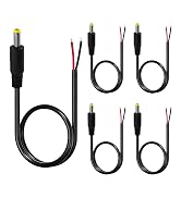4.0mm x 1.7mm DC Power Cable 5-Pack, 22AWG 1FT Male Barrel Connector, 12V DC Plug for CCTV Securi...