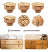 ANPHSIN Boho Rattan Cabinet Dresser Knobs- Durable Beech Wood Drawer Knobs, Decorative Handmade W...