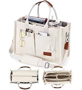 FIORETTO Canvas Tote Bag for Women with Zipper Closure & Individual Compartments for Work College...