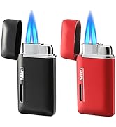 Cponmist 2 Pack Mini Butane Lighter, Double Jet Torch Lighter with Visible Window, Refillable and...
