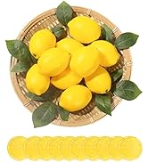 HAKACC Fake Fruit Lemons, 20 PCS Artificial Yellow Lemons Faux Lemons with Leaves Slices for Home...