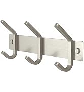 Small Coat Rack Wall Mount – Brushed Nickel 9 Inch Stainless Steel Hook Rail with 3 Heavy Duty Do...