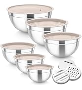 TeamFar Mixing Bowls, 6PCS Stainless Steel Mixing Salad Bowl Nesting Bowls with Lids & 3 Grater A...