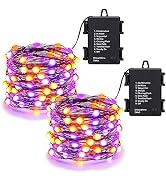 Lomotech Orange Purple Halloween Lights, 2 Pack 16.4ft 50 LED Battery Operated Halloween Fairy Li...
