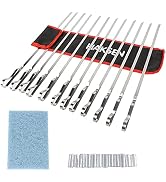 HAKSEN Stainless Steel Skewers, 12PCS 17inches Flat Metal Barbecue Skewers for Shrimps Meat Chick...