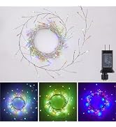 Fairy Lights Plug in, 10Ft 200LED Firecracker Firefly Lights with 8 Mode, Waterproof Silver Wire ...