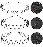LERNOU Hair Band for Men Metal Headbands Wavy Elastic Hairband, Simple Spring Hair Hoop Non Slip ...
