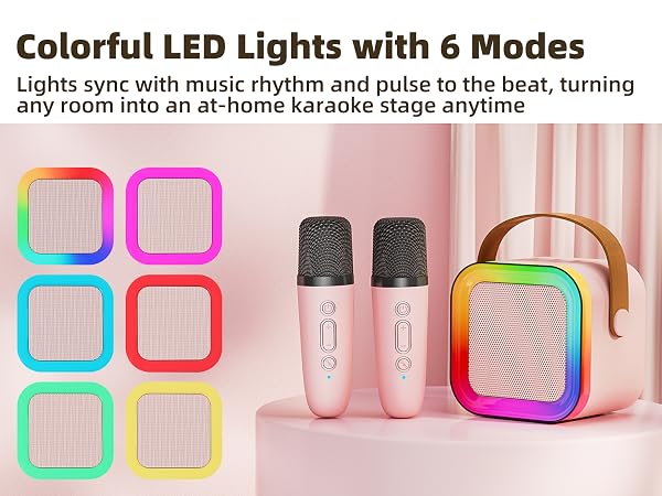 Kids Karaoke Machine for Ages 3-12, Portable Mini Bluetooth Speaker with Two Wireless Microphones