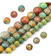 Youngbling Natural Gemstone Beads for Jewelry Making,8mm Orange Imperial Jasper Polished Round Sm...