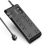 BESTEK 4,000 Joules Surge Protector with USB,6 Feet Extension Cord Power Strip with 8 AC Outlets ...