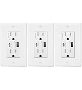USB C Outlets Fast Charging,Greencycle 3PK 15Amp Electrical Outlet with USB C Ports,Quick Charge ...