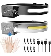 Furniou LED Headlamp Rechargeable Headlight for Adults 2Pack Head Lamp with Motion Sensor, Head L...