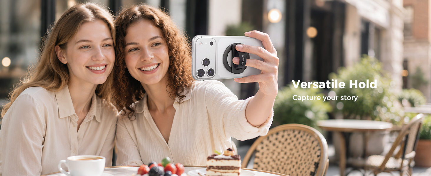 SUPERONE magnetic phone grip offers a versatile secure single-hand hold for easy selfies.