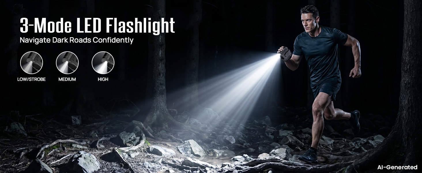 3-mode LED portable body fan lights dark trails and uneven ground for safer night use