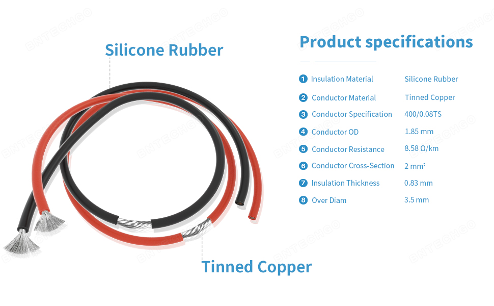 14 AWG silicone stranded wire has 400 strands 0.08 mm tinned copper wire, tinned copper wire