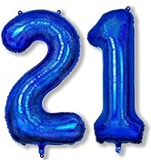 21st Birthday Balloons for Boys, Large Dark Blue Foil Number 21 Balloons, Navy Royal Blue Self In...