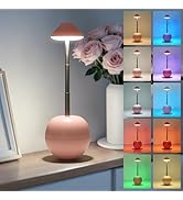 UMLAEN Rechargeable LED Table Light, Tumbler Cordless Table Lamp with 3 Colors & 7 RGB Stepless D...
