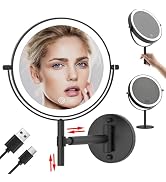 MIROAMZ 8" Rechargeable Lighted Makeup Mirror, Wall Mounted & Tabletop Dual Use, 1X 10X Magnifyin...