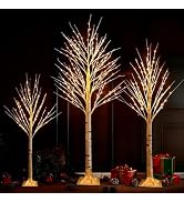TW SHINE Set of 3 Lighted Birch Tree, 4FT 6FT 8FT White Artificial Christmas Tree with Total 456 ...